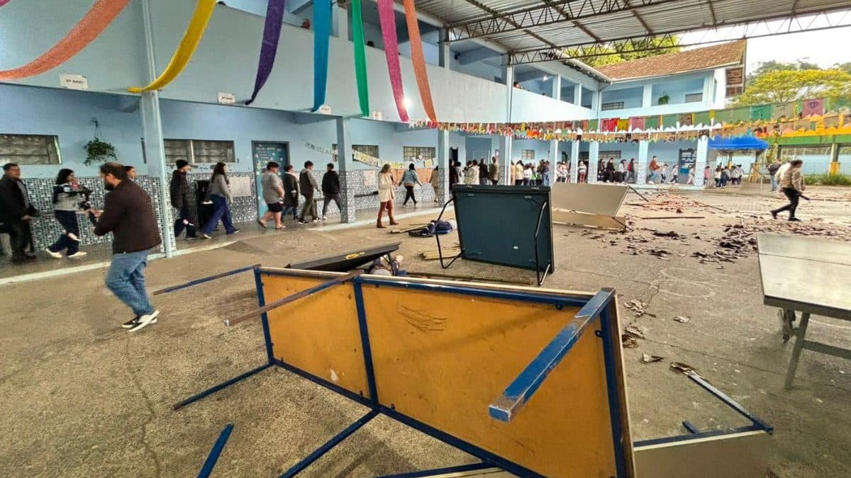 Destruição, ‘vítimas’ e incêndio: escola de Blumenau participa de simulado contra vendavais e tempestades