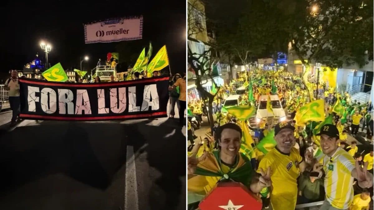 Com faixa ‘Fora Lula’ e vestindo o tradicional verde e amarelo, Bloco do 22 reúne apoiadores em Blumenau