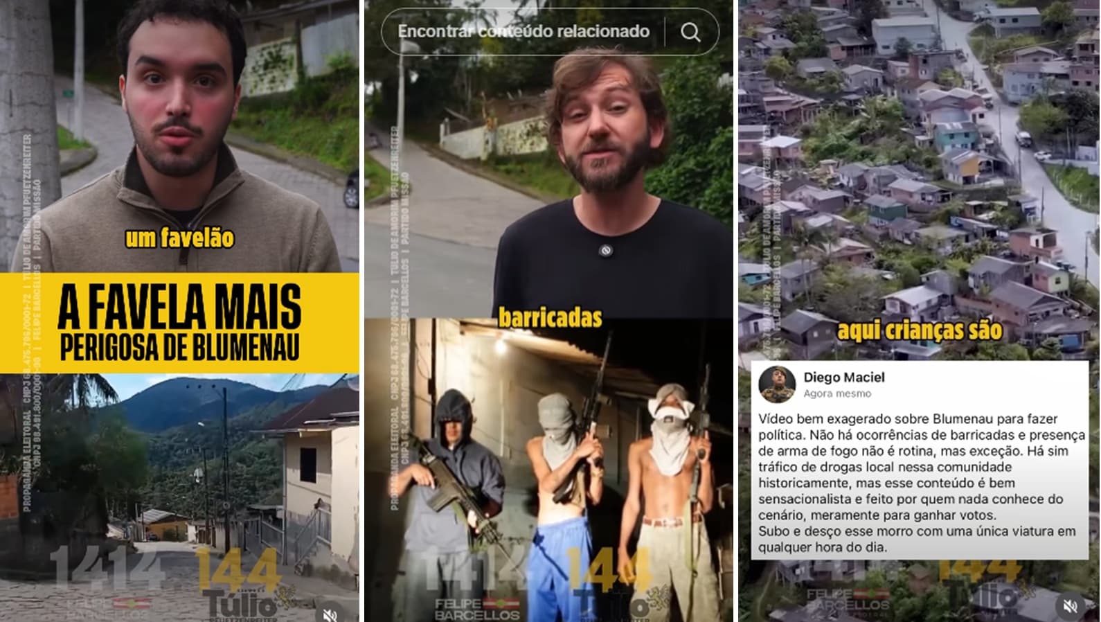 Vídeo eleitoral sobre Morro Dona Edith em Blumenau gera polêmica e contestações de policiais