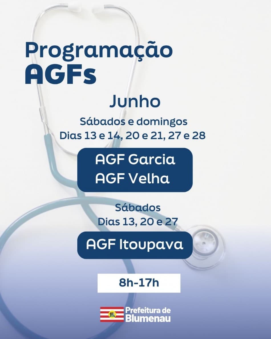 Saúde em Blumenau: AGFs abrem nos fins de semana de junho para consultas e vacinação